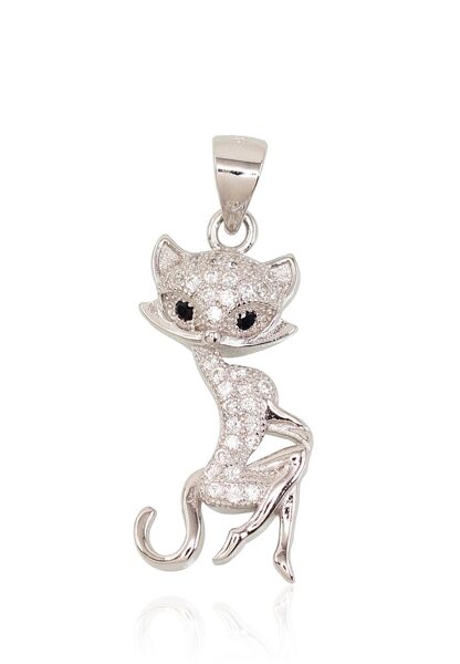 Sudraba kulons kaķis ar cirkoniem , rodijs (pārklājums) ,Sudrabs 925°