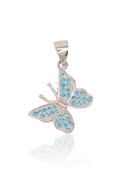 Серебряный кулон Бабочка с синими цирконами, родиевое покрытие, Серебро 925°