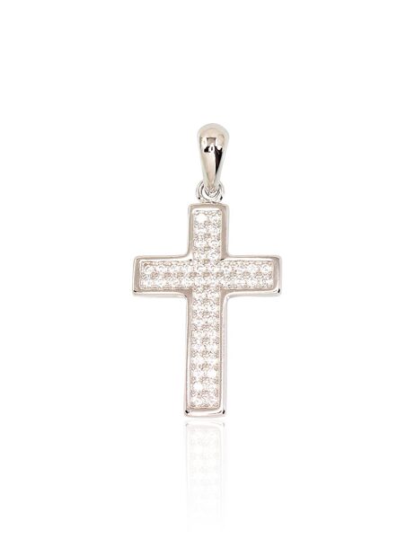 Серебряный кулон-крест с цирконами, серебро 925°, родиевое покрытие, 28 мм