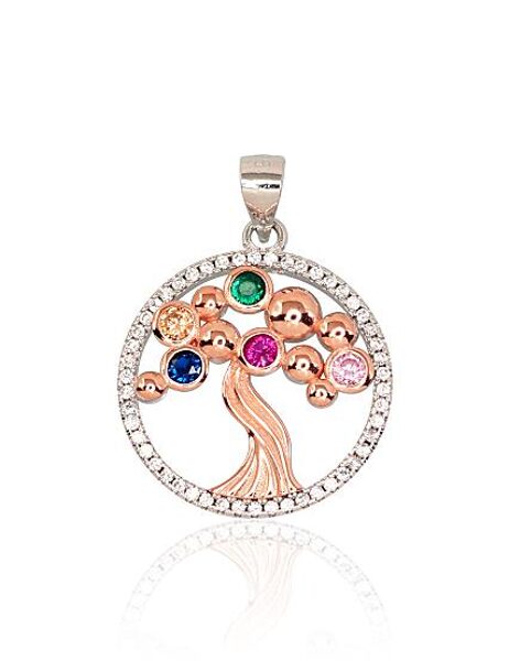 Silver Pendant "Tree of Life" with Colorful Zircons 2301744(PRh-Gr+PAu-R)_CZ+CZ-MIX