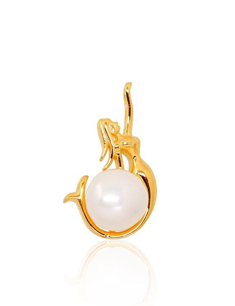 Silver pendant Mermaid with pearl, Silver 925°, yellow gold plating