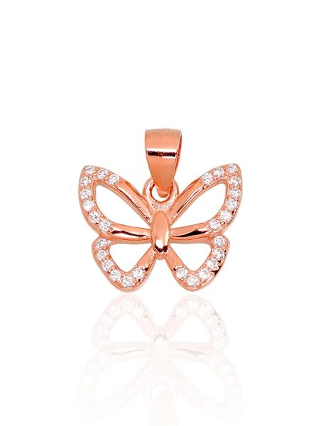 Серебряный кулон-бабочка с цирконами, Серебро 925°, покрытие красным золотом