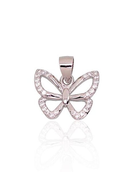 Silver Pendant with Zirconia in Butterfly Shape 2301831