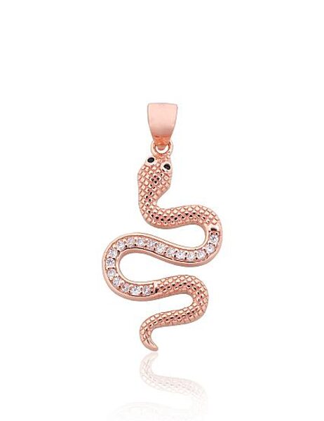 Silver Snake Pendant with Zirconia, Red Gold-Plated 2301959