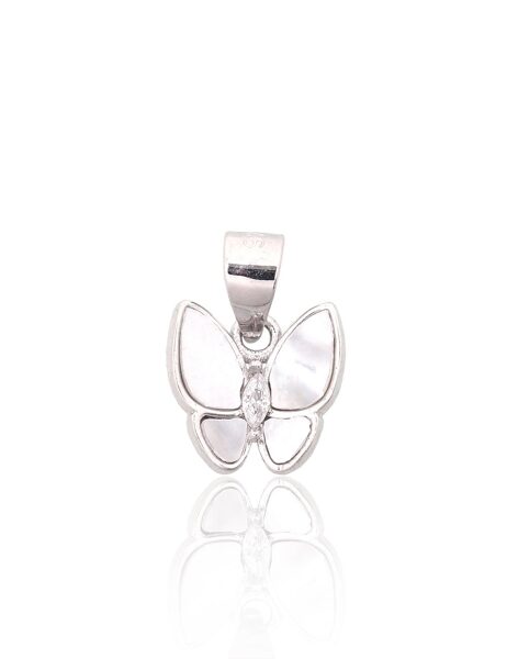 Silver pendant Butterfly with Mother of Pearl and zirconia, rhodium plating
