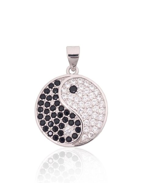 Silver pendant Yin Yang with zirconia, rhodium plating