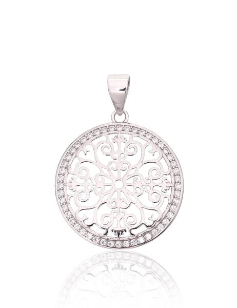 Серебряный кулон с цирконами, родиевое покрытие