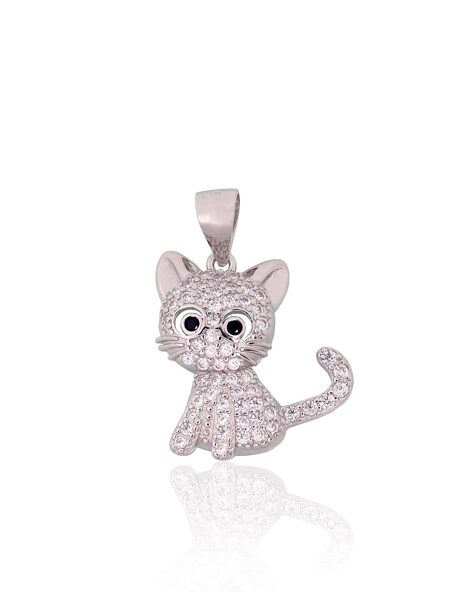 Silver "Kitten" Pendant with Zircons 2302005(PRh-Gr)_CZ+CZ-BK