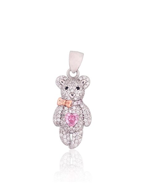 Sudraba kulons Lācītis ar rozā sirsniņu, 925° sudrabs ar zelta un rodija pārklājumu
