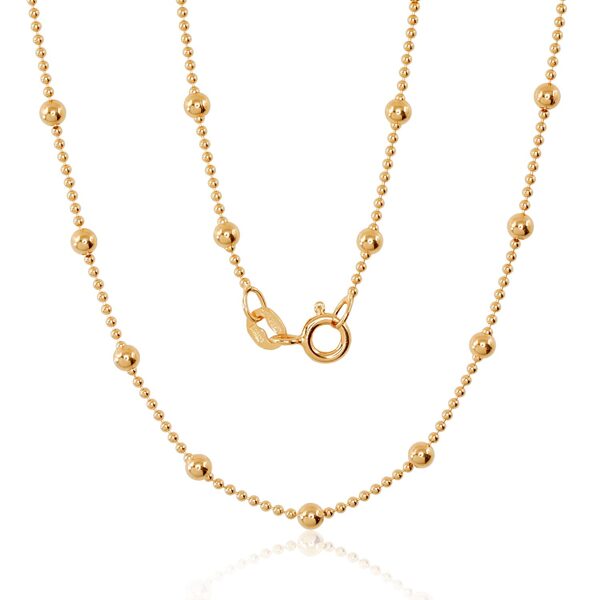 Женская серебряная цепочка Бусины 1–3 мм, Серебро 925°, позолота, 45 см