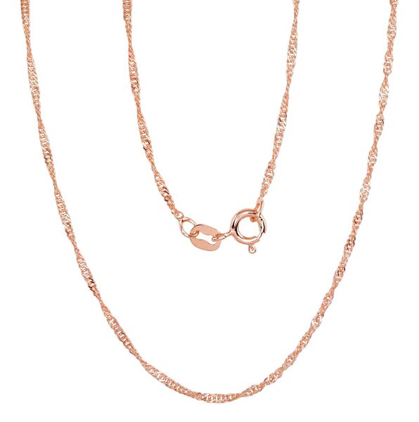 Women’s Silver Singapore Chain 1.5 mm Diamond Cut, Red Gold Plated, 50 cm