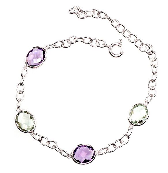 Silver bracelet with Amethyst / Green Amethyst, size 19