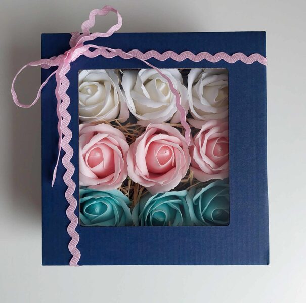 Bath Flowers in a Box – 9 Roses - Blue Gentle Magic. A Gift for Her