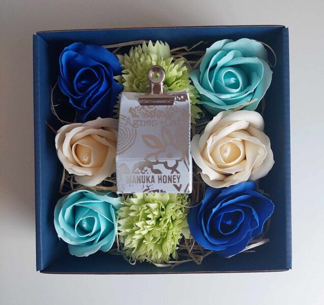 Gift set for women with soap roses and Manuka honey lip balm