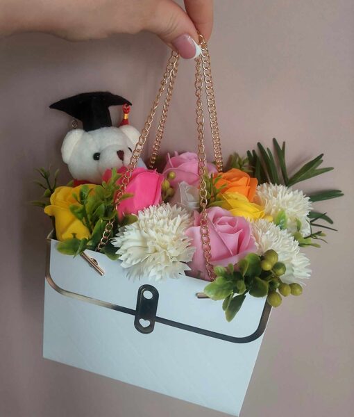 Vibrant Bath Roses Handbag - Graduation Flower Arrangement in a Purse