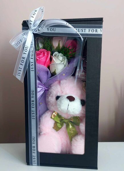 Bath Roses Gift Set with Plush Teddy Bear and Lip Balm