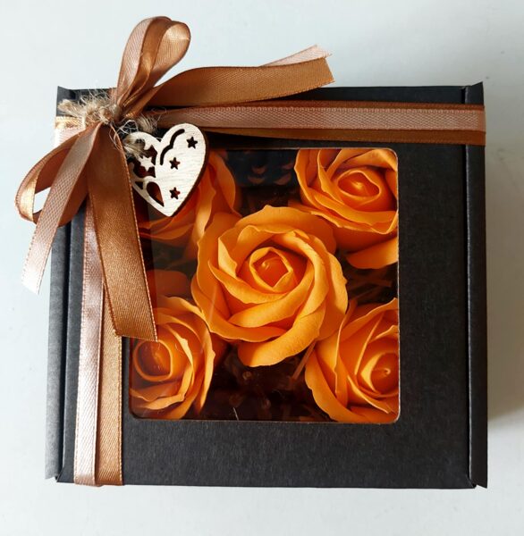 Corporate Gifts - Appreciation Gifts | Orange Soap Flower Gift Box with Pinecone Decoration!