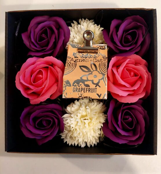 Gift set for women with soap roses and grapefruit lip balm