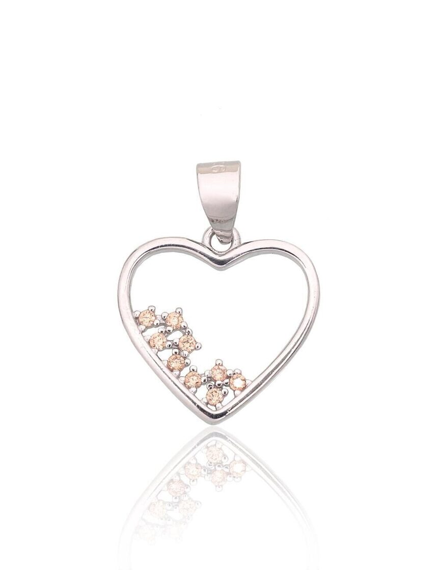 Sudraba kulons sirds formā ar cirkoniem, rodija pārklājums.