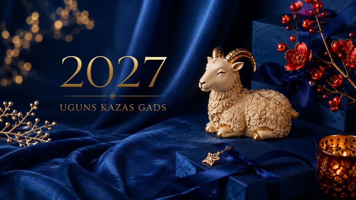 Uguns Kazas gads – zils svētku noformējums ar Kazas simbolu